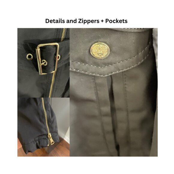 AUTHENTIC: Medium Vince Camuto Black With Golden Details & Belt Trench Coat - Picture 4 of 5